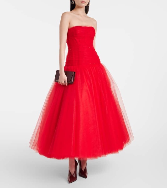 Embellished strapless tulle gown