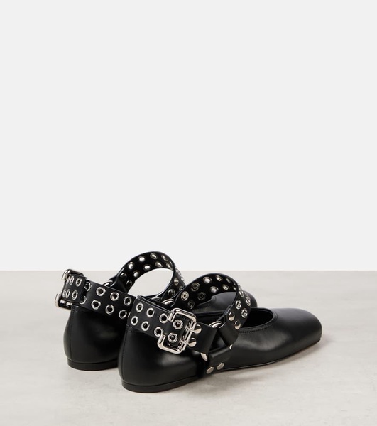 Studded leather Mary Jane flats