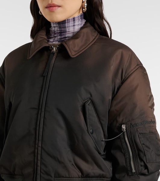 Cropped faux fur-trimmed bomber jacket