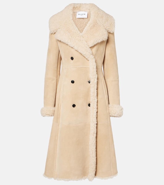 Shearling-trimmed suede coat