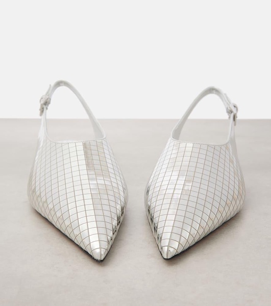 Art Deco mirrored leather slingback flats