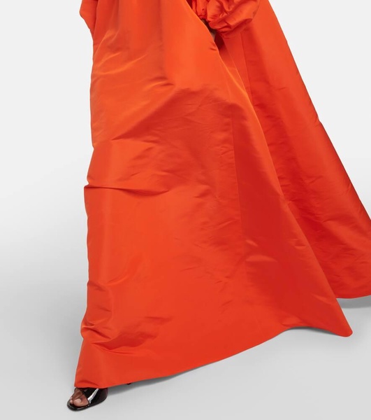 Puff-sleeve off-shoulder silk gown