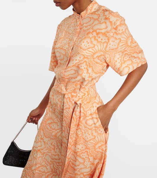 Printed asymmetric silk midi dress