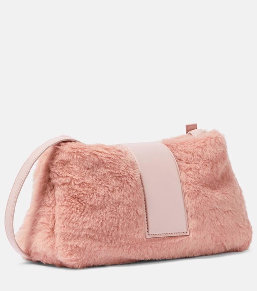 Cuscino leather-trimmed teddy clutch