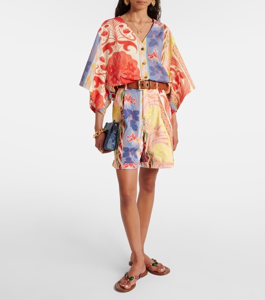 Printed oversized cotton-blend shirt