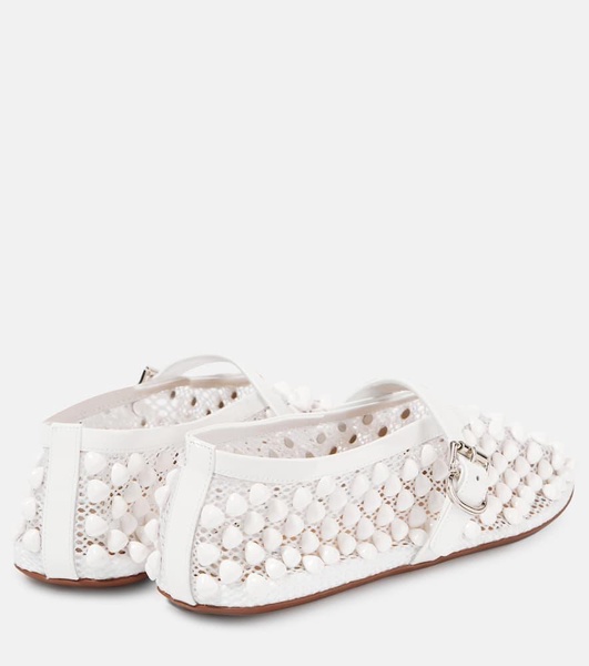 Studded leather-trimmed mesh ballet flats