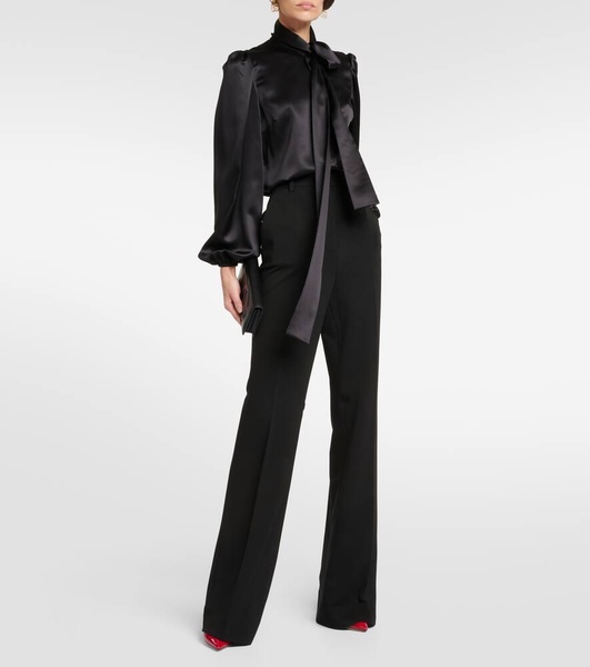Bow-detail silk satin blouse