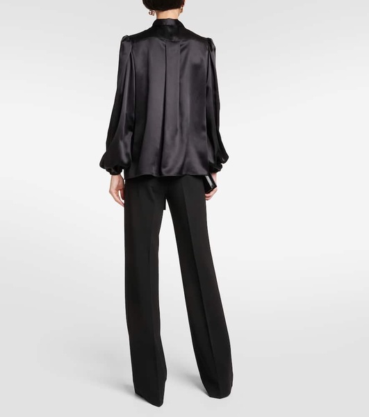 Bow-detail silk satin blouse