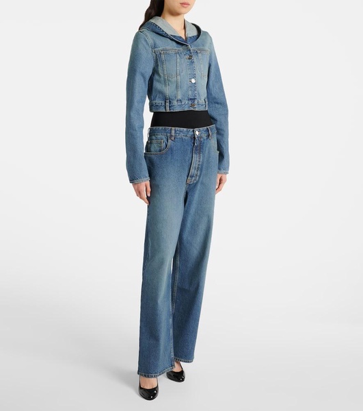 Cropped hooded denim jacket