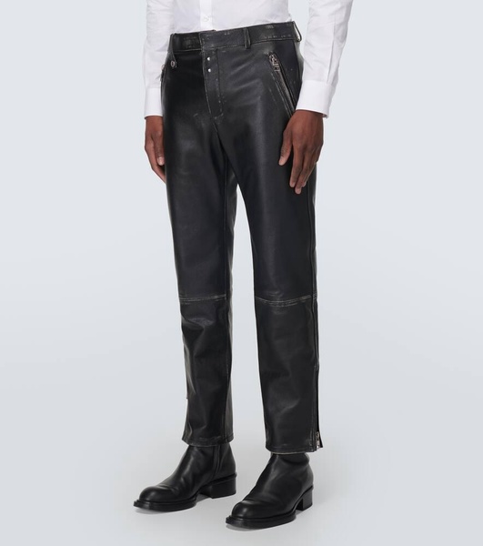 Leather straight pants