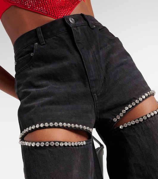 Crystal-embellished wide-leg jeans