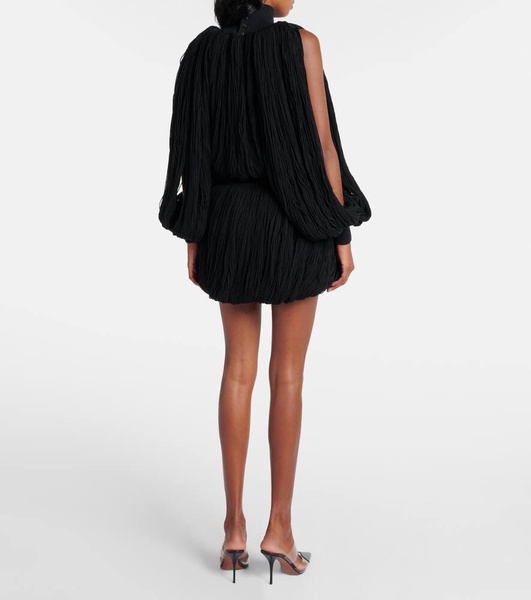 Fringed wool miniskirt