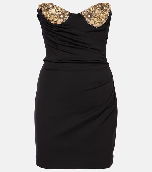 Embellished draped jersey bustier dress