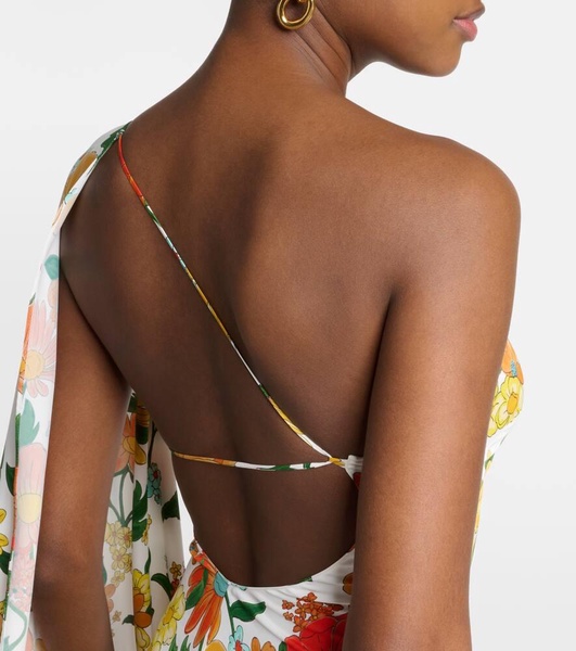 Caped one-shoulder cady gown
