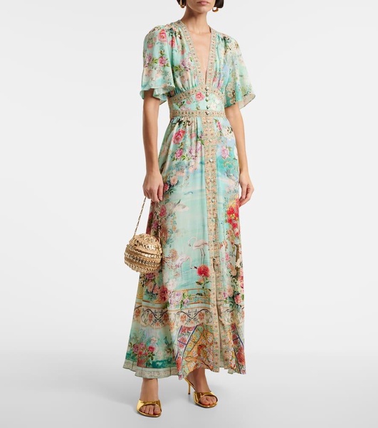 Floral embellished silk maxi dress
