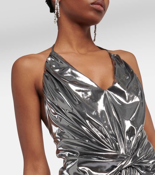 Halterneck metallic midi dress