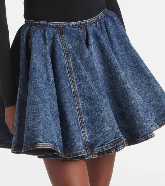 Pleated denim miniskirt