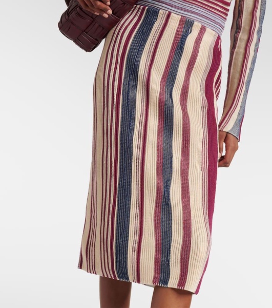 Striped linen and cotton midi skirt