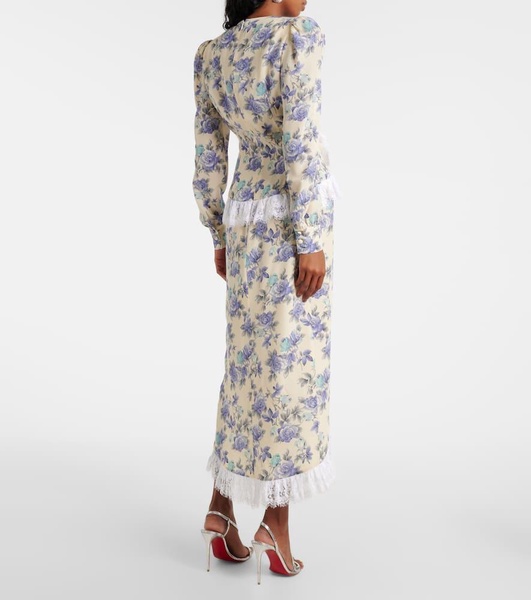 Bow-detail lace-trimmed silk maxi dress