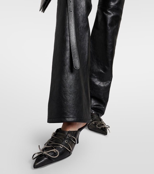 Leather lace-up mules
