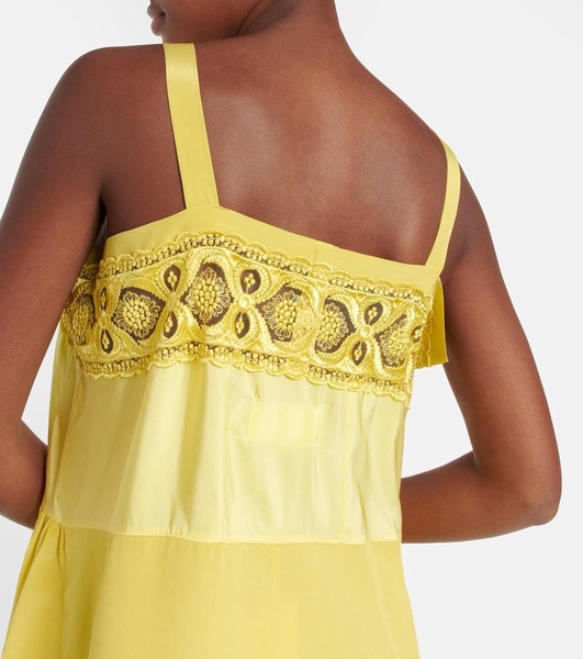Lace-trimmed silk-blend midi dress