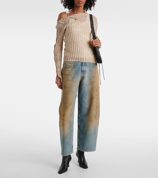 Penicillin distressed mid-rise wide-leg jeans