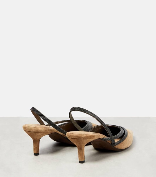 City embellished suede slingback pumps