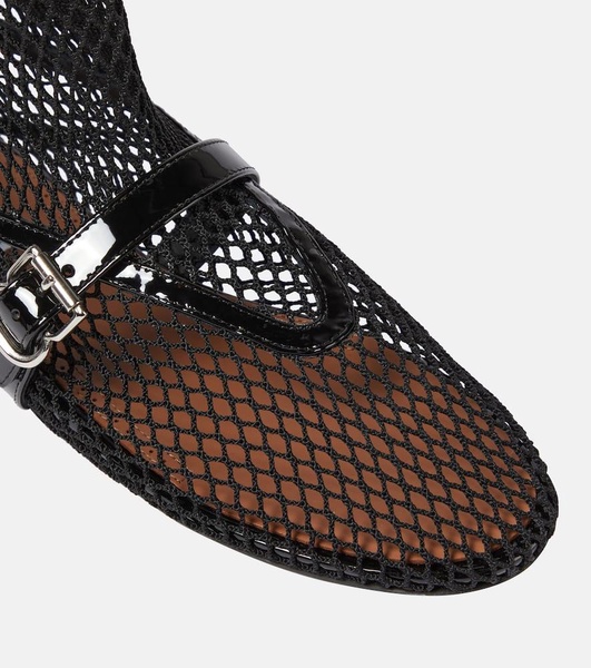 Fishnet leather-trimmed ankle boots