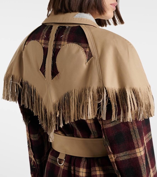 Fringed checked trench coat