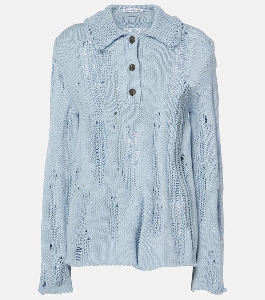 Distressed cotton and wool sweater