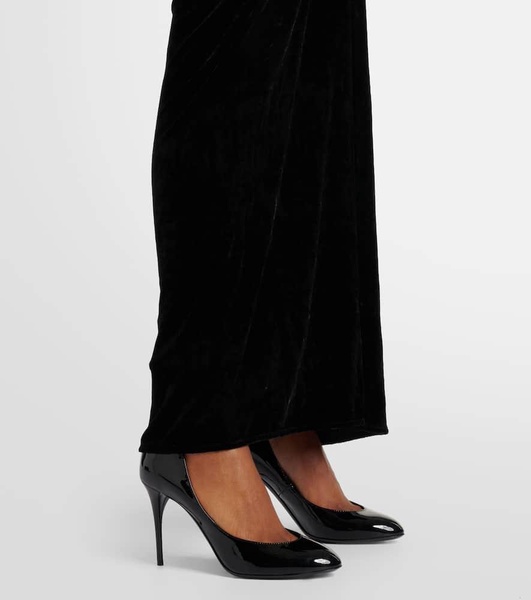 Ruched velvet midi dress