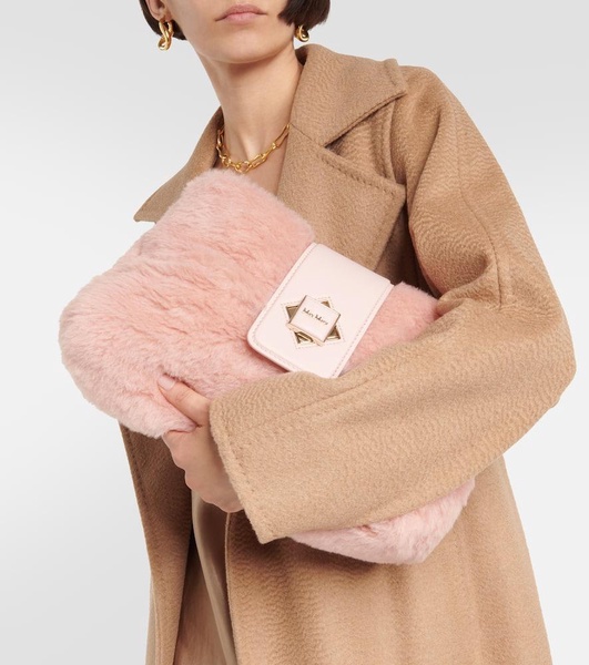 Cuscino leather-trimmed teddy clutch