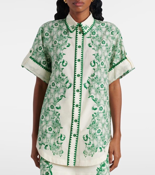 Olive printed cotton and silk shirt