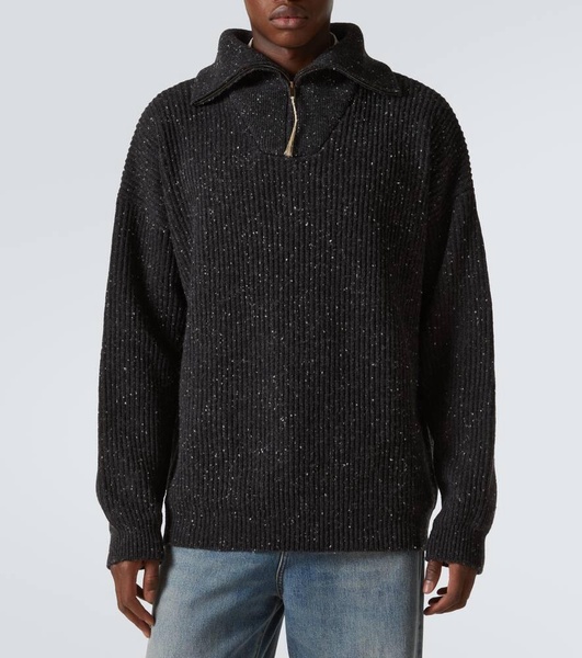Linen and wool half-zip sweater