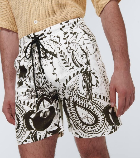 Printed cotton and linen shorts