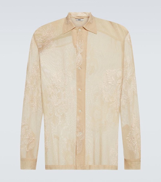 Moth Veil embroidered cotton mesh shirt