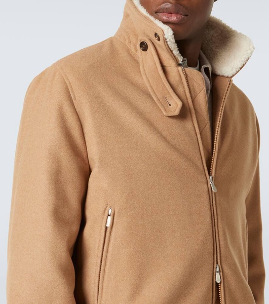 Padded shearling-trimmed cashmere blouson