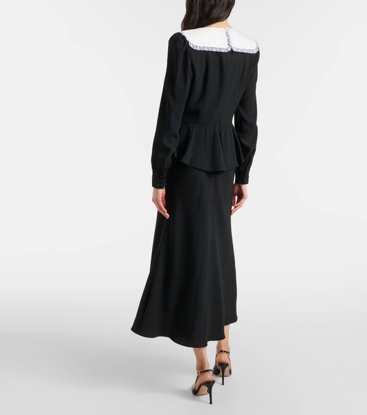 Bow-detail peplum satin midi dress