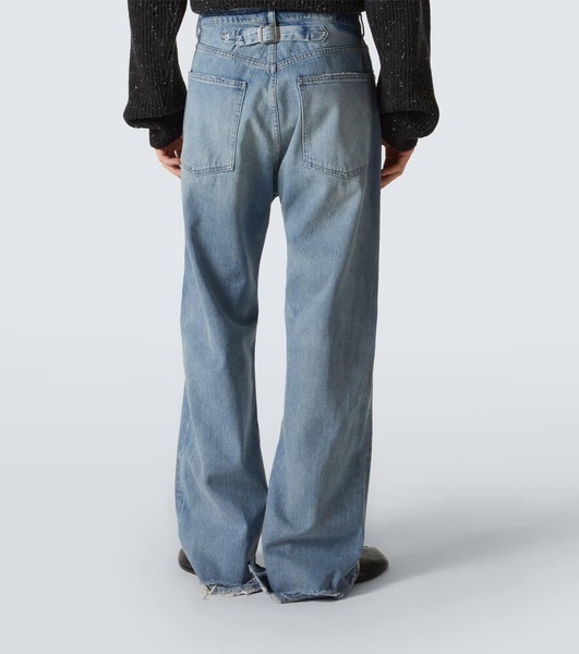 Distressed mid-rise wide-leg jeans
