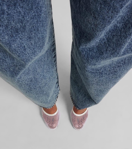 Leather-trimmed mesh pumps