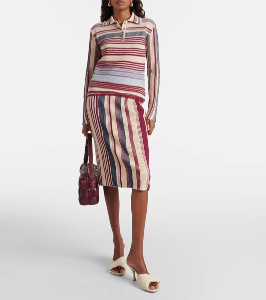 Striped linen and cotton midi skirt
