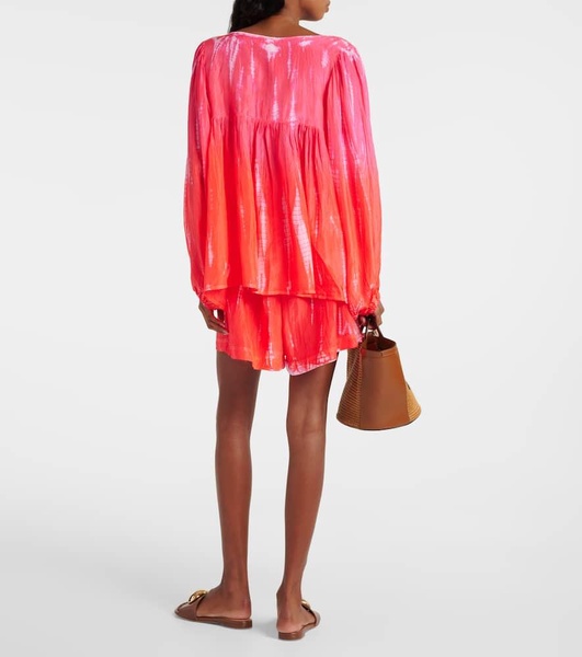 Printed tasseled silk top