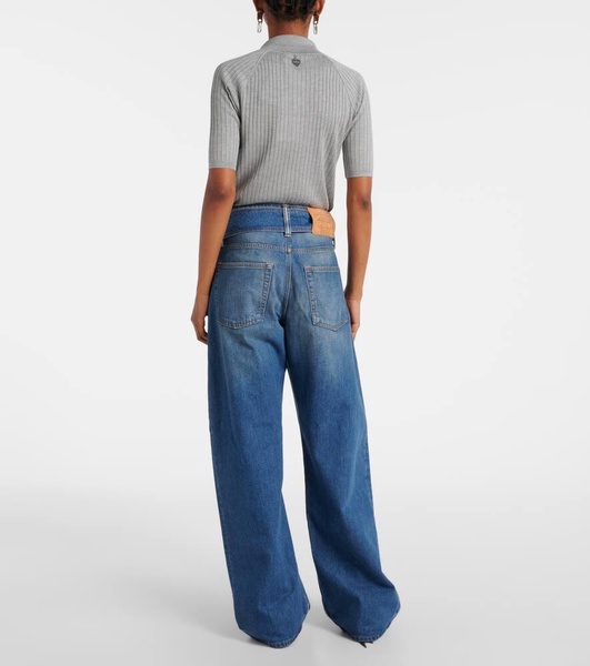 Belted low-rise wide-leg jeans