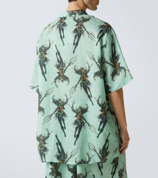 Printed linen bowling shirt