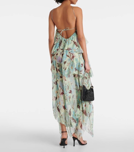 Tiered printed silk maxi dress