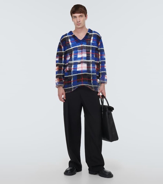 Distressed checked mohair-blend sweater