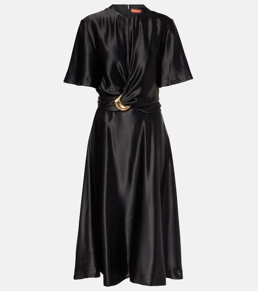 Honey belted silk satin midi dress