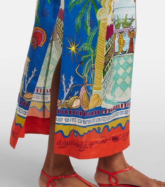 Surrealist silk midi dress