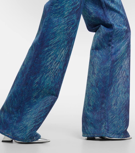 Embellished fur-print flared jeans