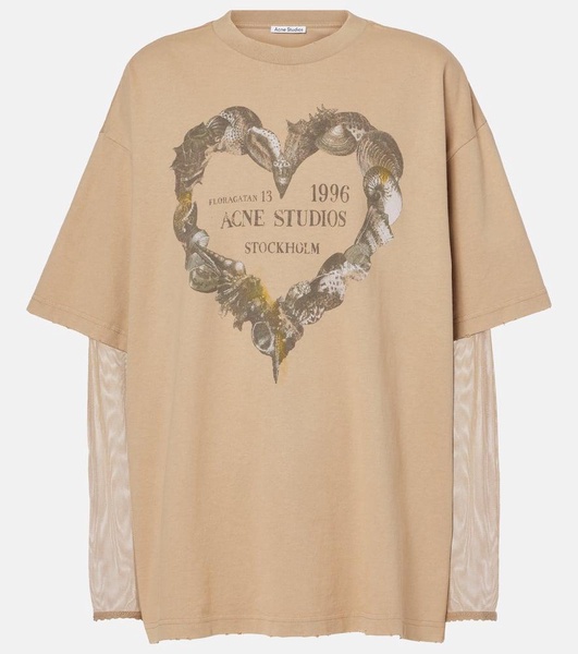 Printed layered cotton T-shirt